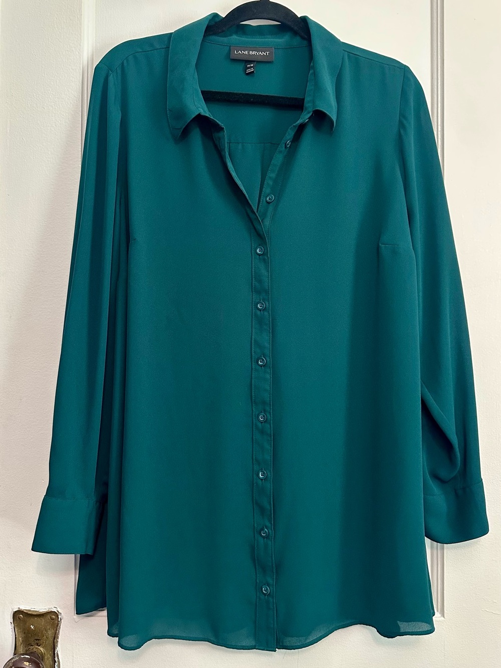 Lane Bryant Button-Front Blouse in Green (14/16)